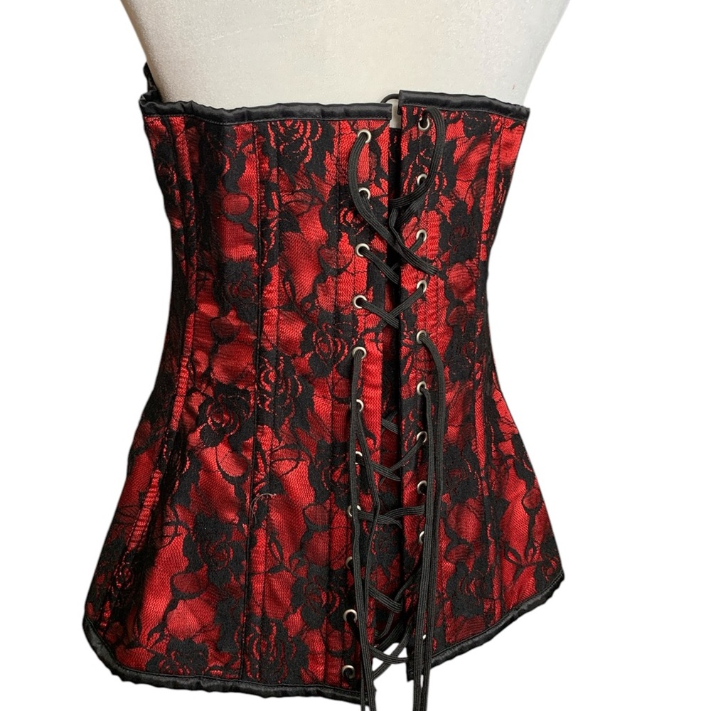 Daisy Corsets Red + Black Lace Corset Top - Picture 2 of 4